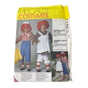 90s McCalls 7743 Costume Pattern Sizes 6-8 Raggedy Ann & Andy Children Retro CUT